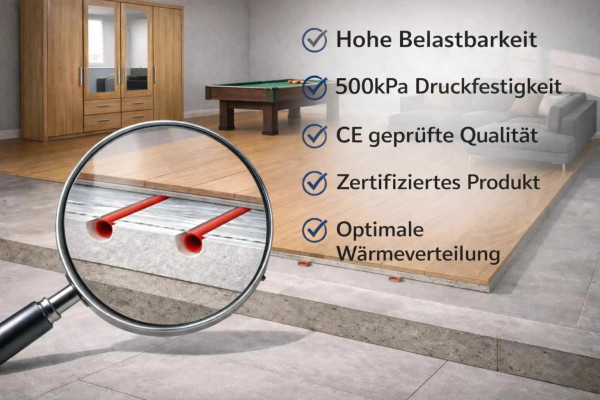 B1 nicht brennbar Trockenbau Fußbodenheizung 0,72 m² – kein Estrich – 30/20 mm